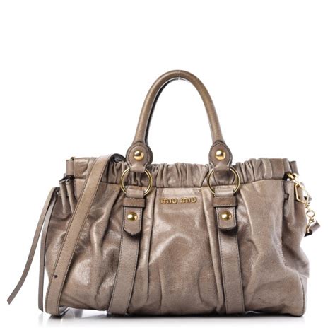 MIU MIU Vitello Lux Gathered Shopper Tote Juta 